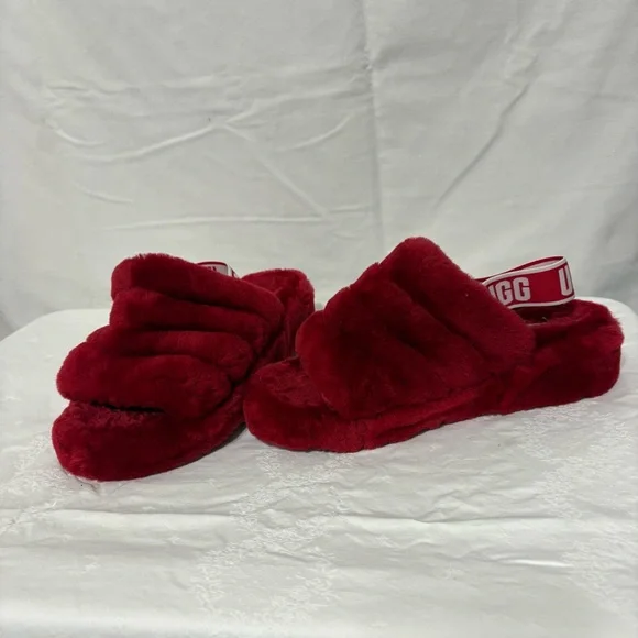 UGG Women's Plush Red Slippers - Picture 4 of 9